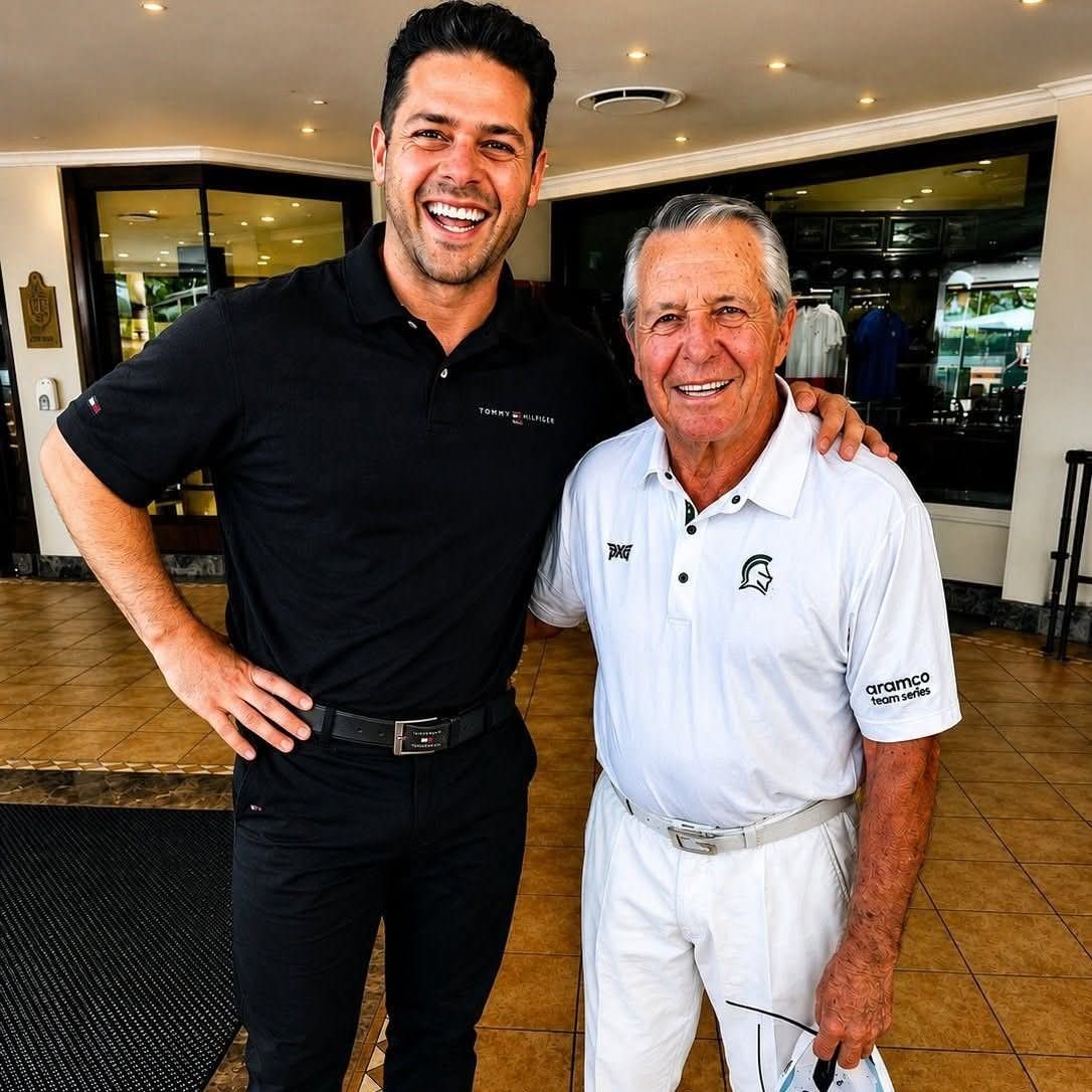 The founder of We Sell Cars with a mentor at a golf clubhouse — personal photograph
